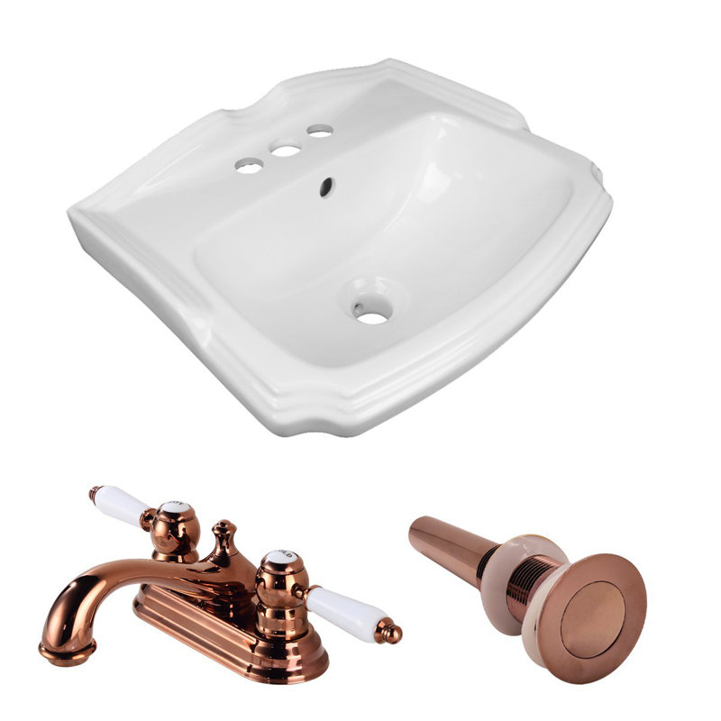The Renovators Supply Inc. 14.75'' White Ceramic Vitreous China Rectangular Bathroom Sink with Faucet and Overflow