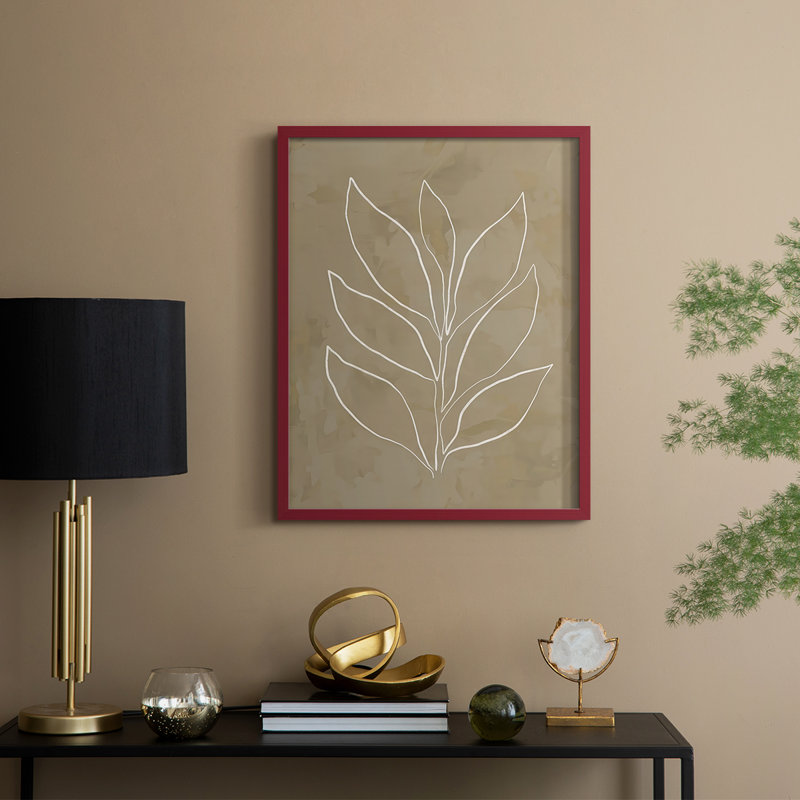 «Leaf Line Art I», reproduction encadrée - bois massif, 30" H x 24" W, Rouge