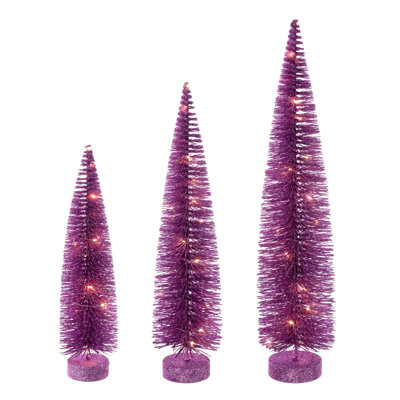  16"-20"-24" Pink Lit Bottle Brush Tree Set.