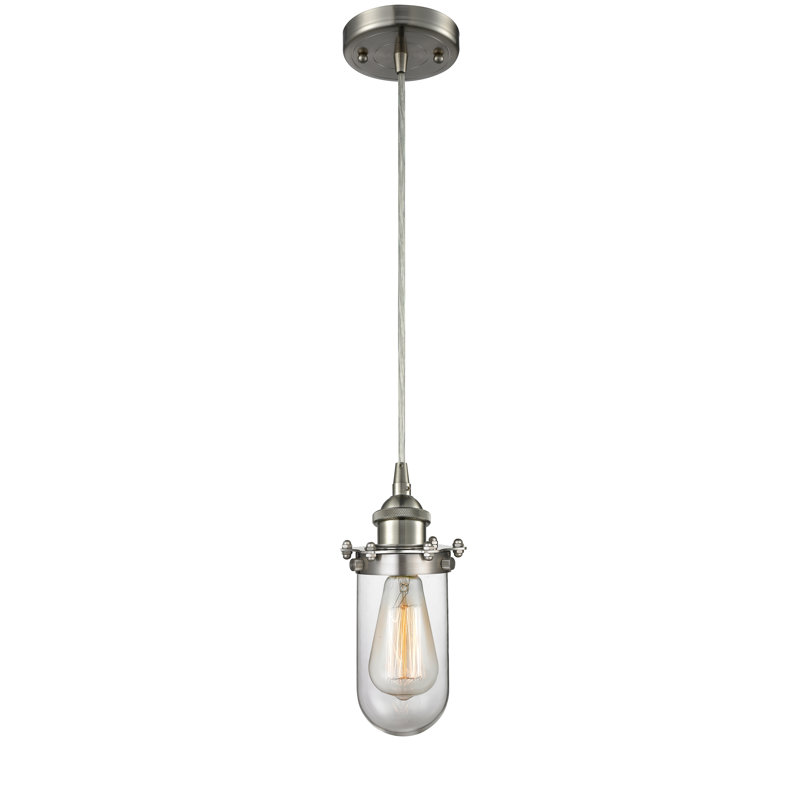 Luminaire suspendu à 1 lumière Calixta, Nickel satiné brossé, Transparent, Ampoule DEL 6 watts Vinage