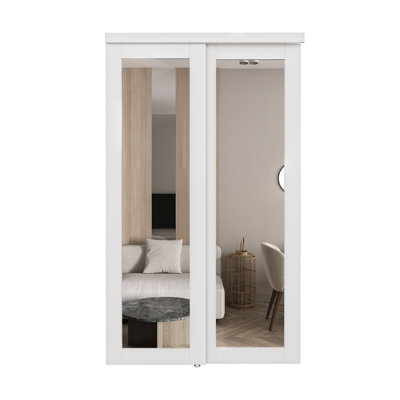 80in. x 48in. Full Length Mirrors Closet Sliding Doors With Hardware Kit, Ready For Use in White