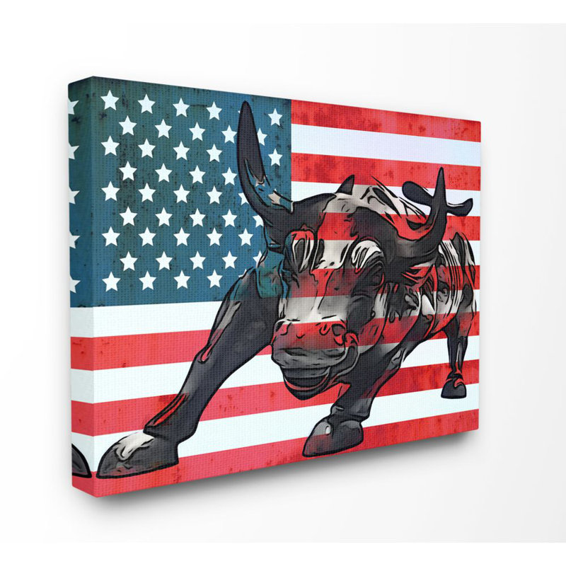 «American Flag USA Bull Design», impression sur toile, H 16 po x l 20 po x P 1,5 po, Toile tendue