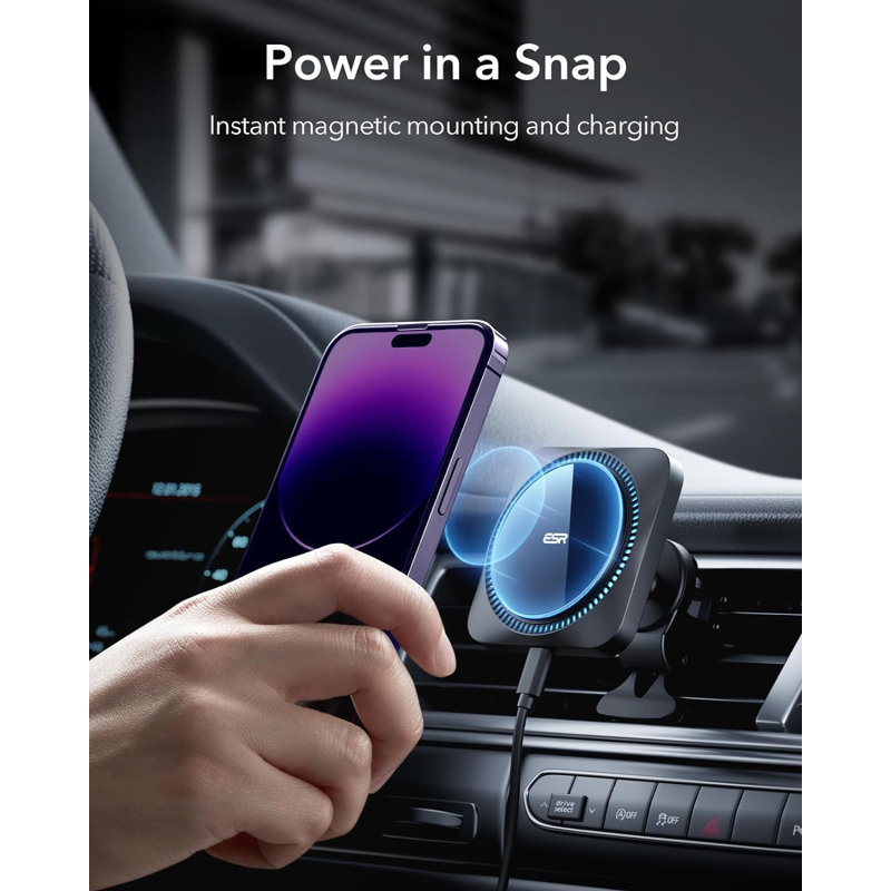 ESR HaloLock Wireless Car Charger with CryoBoost Frosted Onyx