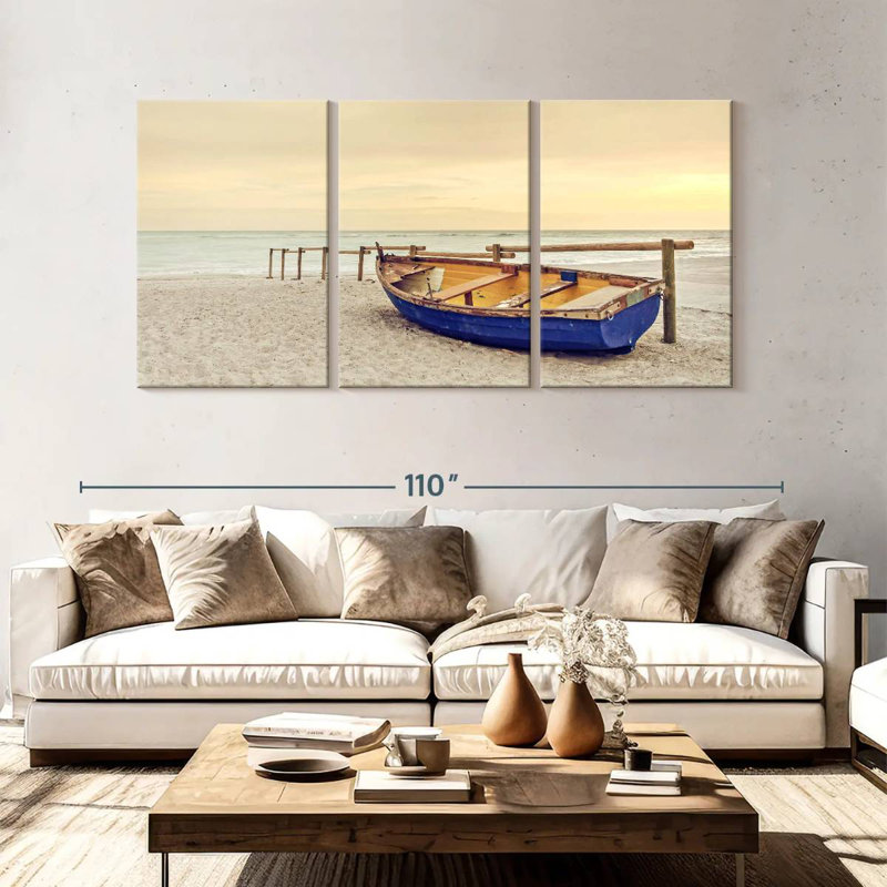 Bateau Mehar à la plage, H 45 po x l 92 po
