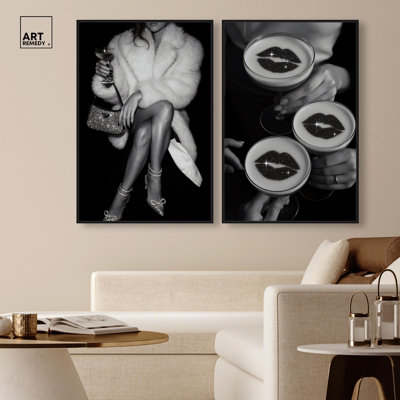 Ensemble de décoration murale « Party Glam » sur toile par Art Remedy, cadre noir, 36 x 54