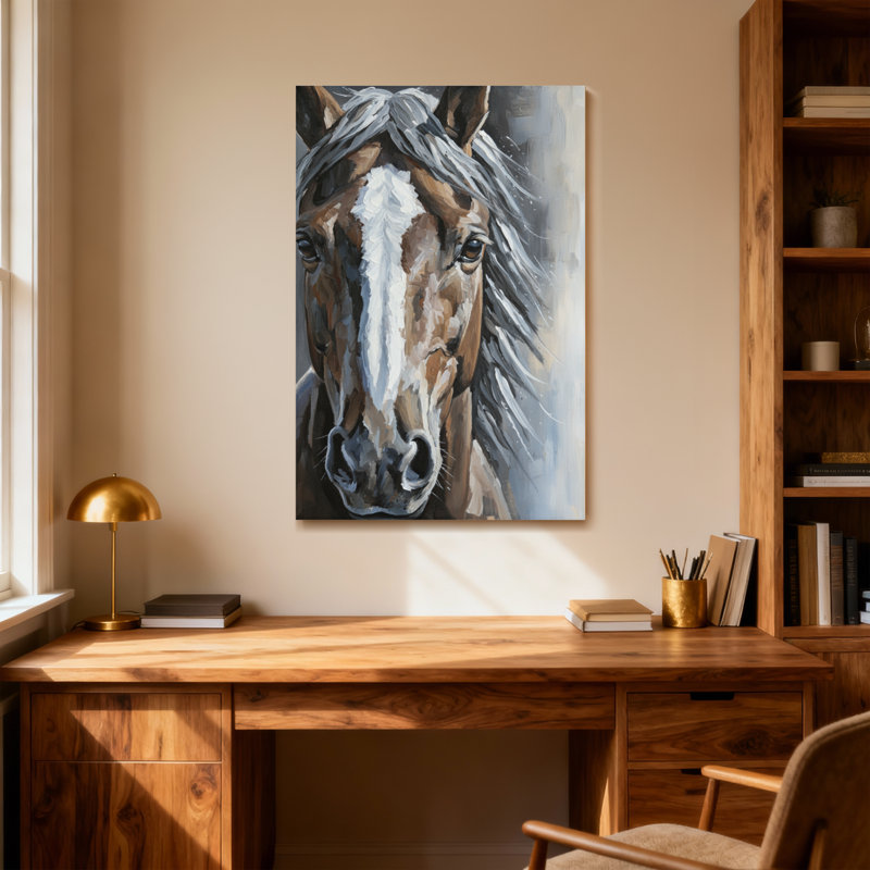 Portrait d'animaux avec une flamme blanche et une crinière grise, H 48 po x l 32 po