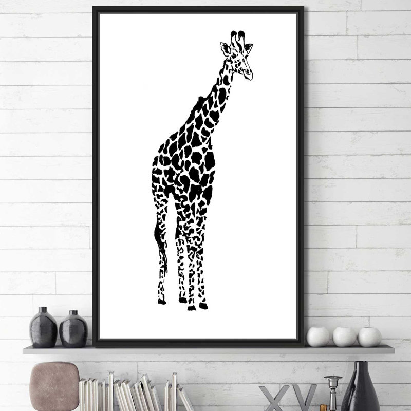 «Giraffe», reproduction d'aquarelle sur toile, H 33,5 po x l 21,5 po x P 2 po, Cadre flottant noir