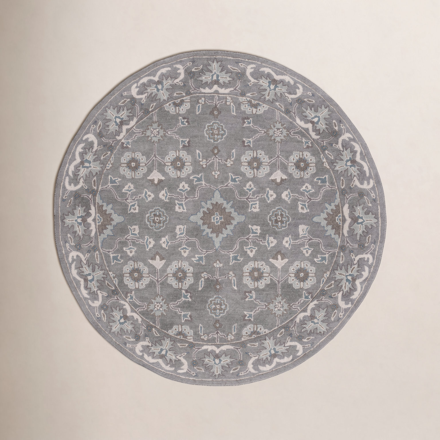Tansy Gray Handmade Wool Oriental Rug, Round 6'
