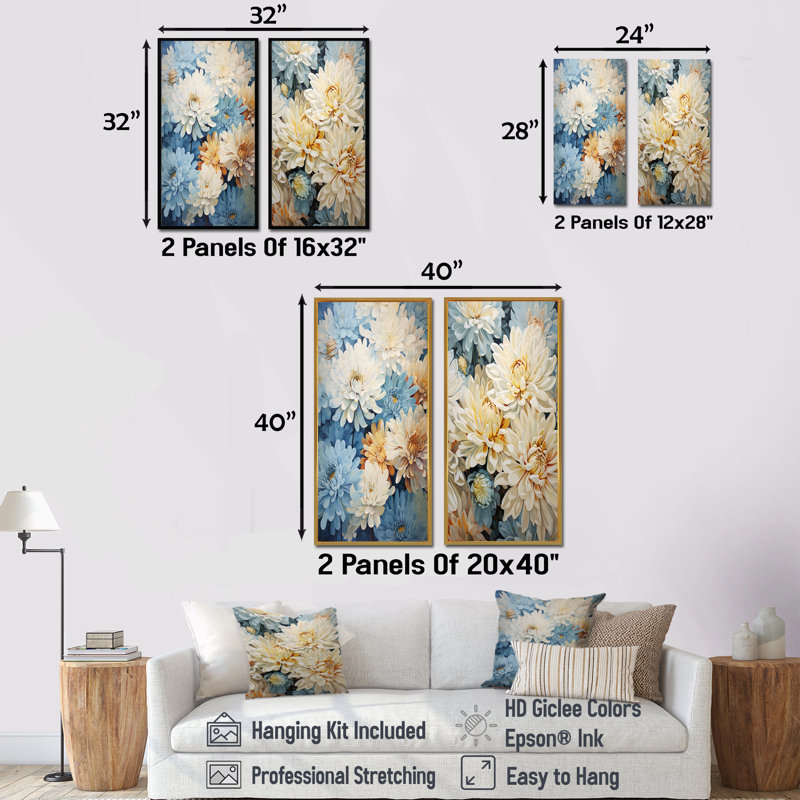 Minimalisme mamans, peinture en bleu et or - ensemble de 2 décorations murales de mamans, H 28 po x l 25 po, Toile tendue