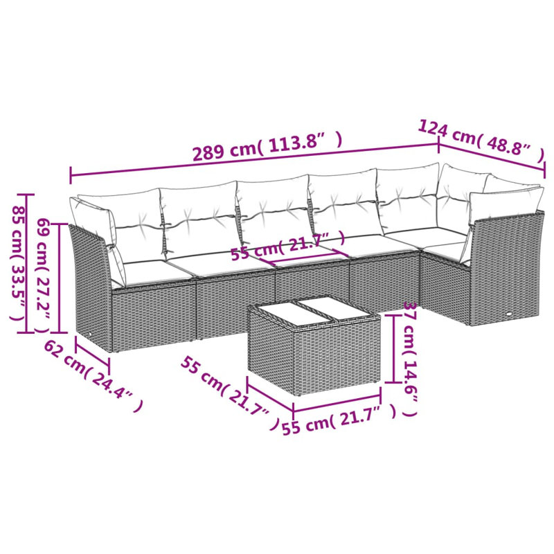 Ensemble de canapé de patio 7 pièces avec coussins 7 pièces, Bleu sarcelle