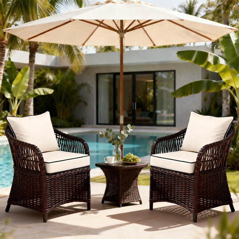 25.6 x 25.6 In Patio Furniture Cushions set of 2, Fade Resistant Outdoor Seat Cushions witj 4 pairs of Ties, Deep Seat Cushion for Seat Patio Chairs, Rattan Furniture, Wicker Seating, outdoor Adirondack Chair, Navy Bluebeige