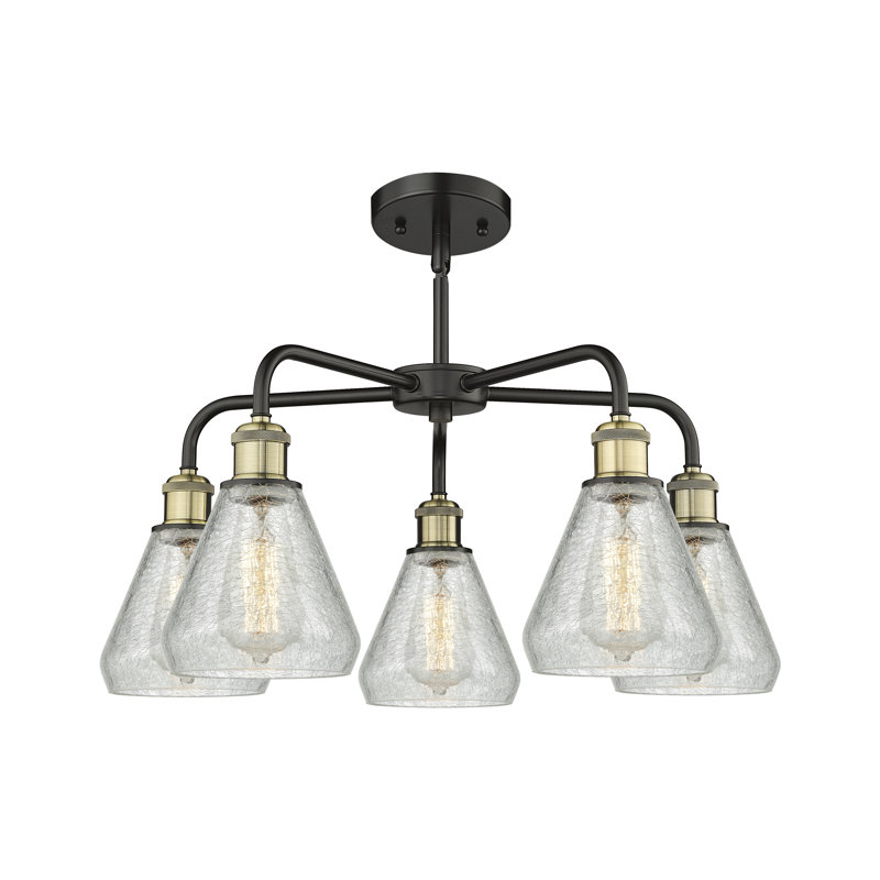 Lustre conique à 5 lumières Kotter, Noir/laiton antique