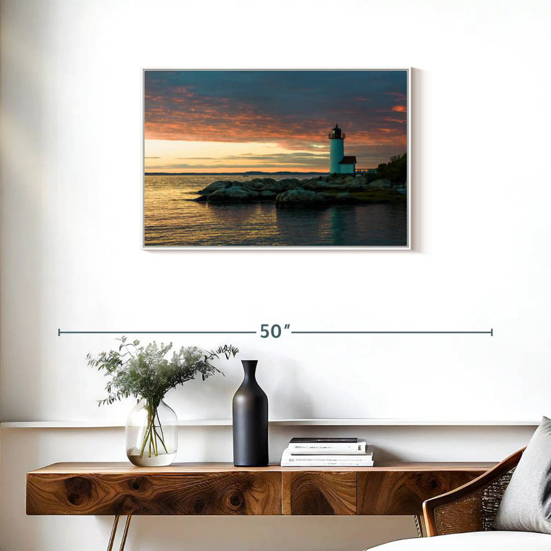 Coucher de soleil sur le phare d'Annisquam, Cadre flottant blanc, 31 po x 21 po