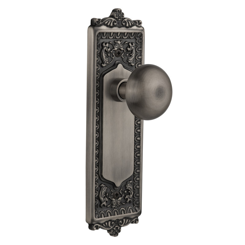 Plaque Egg & Dart avec bouton de porte New York, Étain antique, 2 3/4 po