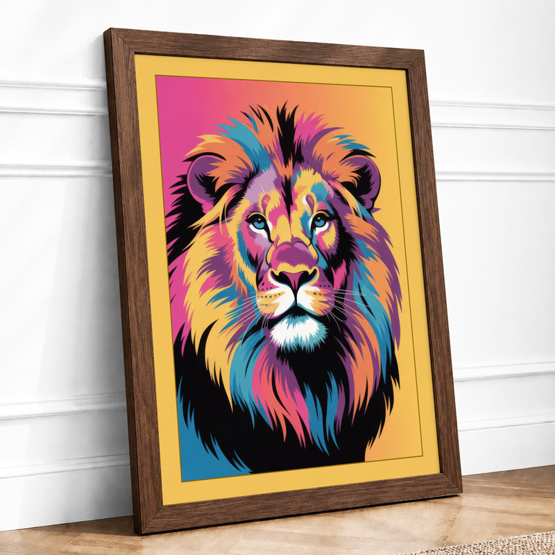 Chromatic Lion Modern - Framed Print, A4 - 29.7 x 21.0 cm, Walnut