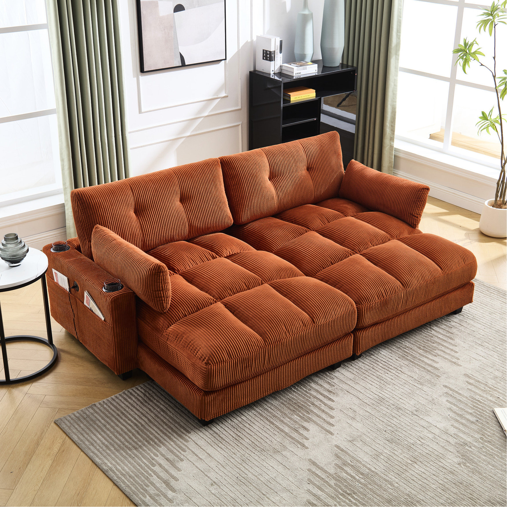 Latitude Run® Comfy Couch Bed In Corduroy With Adjustable Back And Port