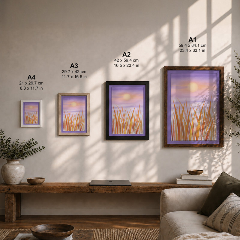 Golden Grass At Sunrise Botanical - Print, Unframed, A3 - 42.0 x 29.7 cm