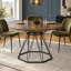 120cm Industrial Round Dining Table, Black Metal Base, Burnt Wood-Effect Top, 4-6 Seater