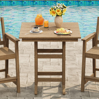 Outdoor Patio Bar Table for 2-4 – HDPE All-Weather, Umbrella Hole, Spacious for Poolside Backyard