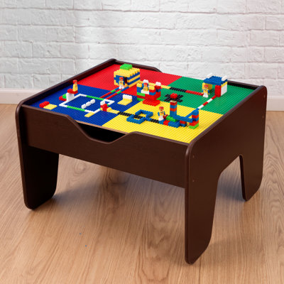 2-in-1 Wooden Activity Table with Board, Train Set and 195 Bricks