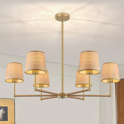 6 - Light Dimmable Boho Rattan Classic / Traditional Chandelier for Dining Room Living Room Bedroom Kitchen Island