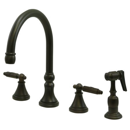 Deck Mount Double Handle Widespread Kitchen Faucet with Metal Cross Handle, Oil Rubbed Bronze
