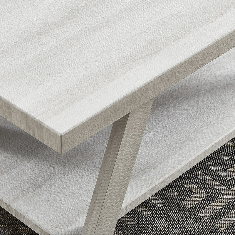 Table d'appoint à tablette en bois blanc pour un décor contemporain - plateau de table en placage de bois franc de qualité supérieure, espace de rangement supplémentaire et pieds larges à angle distinctif