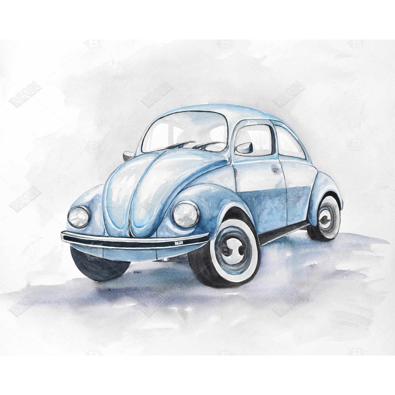 Beetle Blue Car Print On Canvas