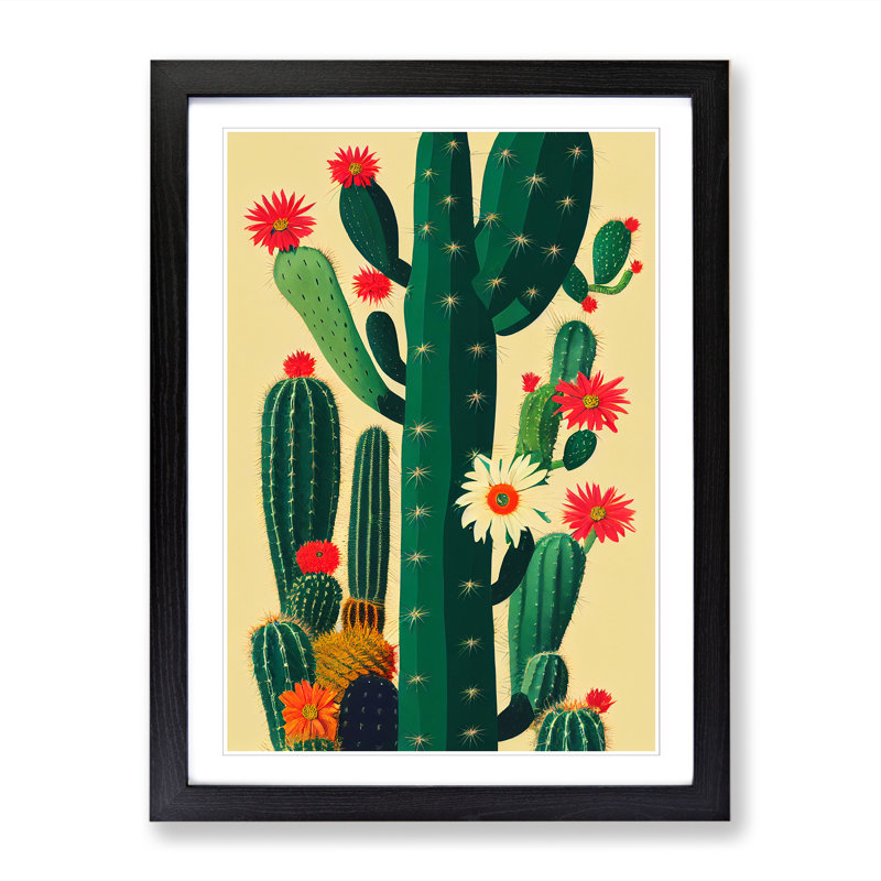 Cactus Cacti Collage Framed Print, 64cm H x 46cm W x 2cm D, Walnut Framed