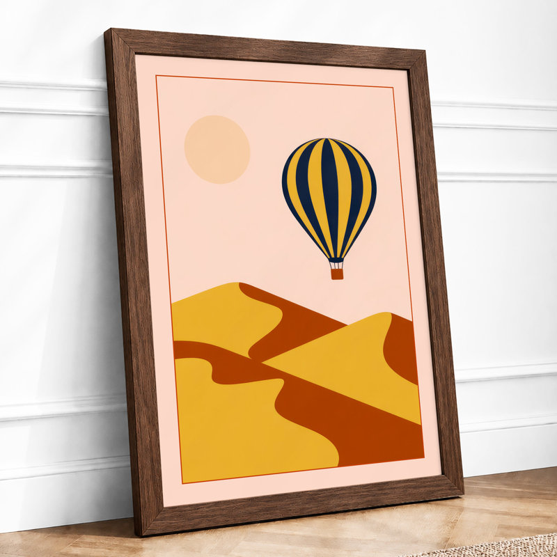 Balloon Over Desert Retro - Framed Print, A3 - 42.0 x 29.7 cm, Walnut