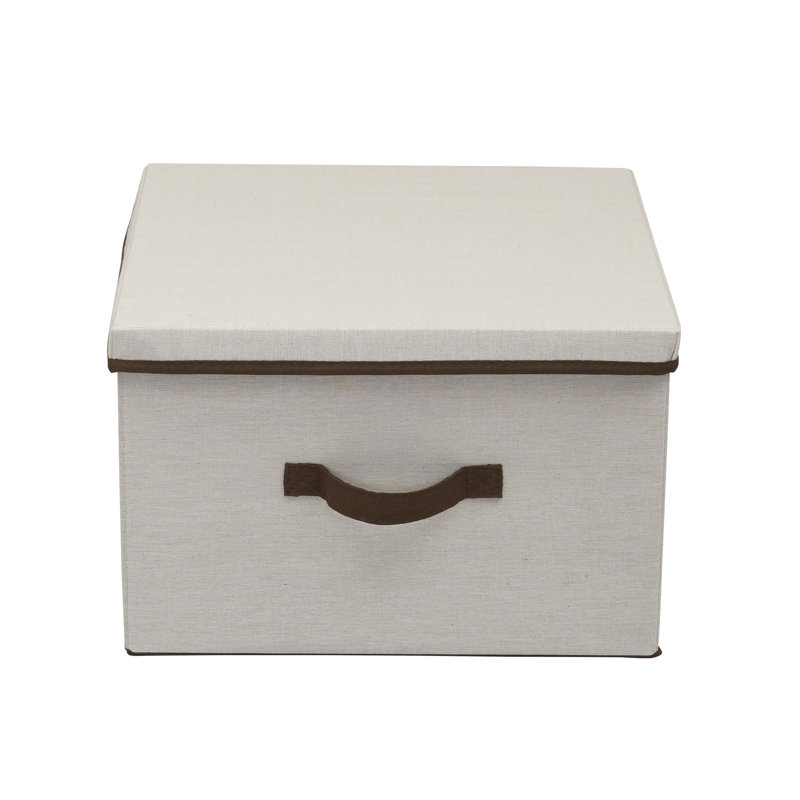 LargeStorageBoxwithLidSoftPoly-CottonCanvaswithReinforcedFrameGenerousStorageCapacityFully-RemovableLidFrontHandleVersatileFoldableandStackablewithCoffeeTrim
