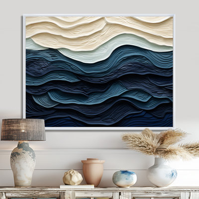 «Blue and White Coastal Waves», impression murale abstraite sur toile côtière