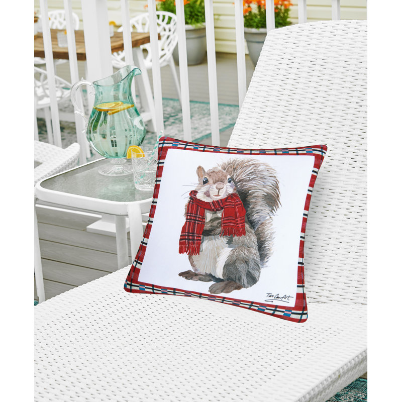Plaid Squirrel Indoor / Outdoor Christmas Holiday Throw Pillow