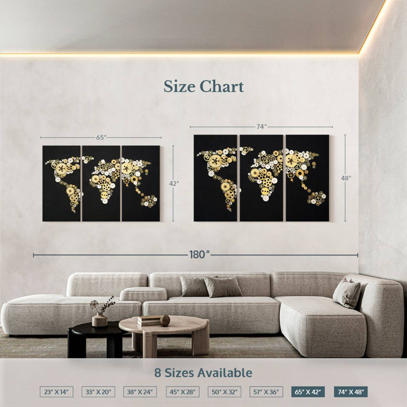 Aliaz Gear World Map, 42" H x 65" W