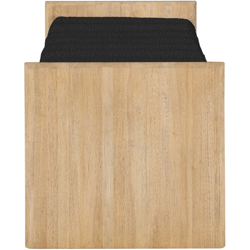 Natural Wood Bench with Black Boucle Fabric Cushions