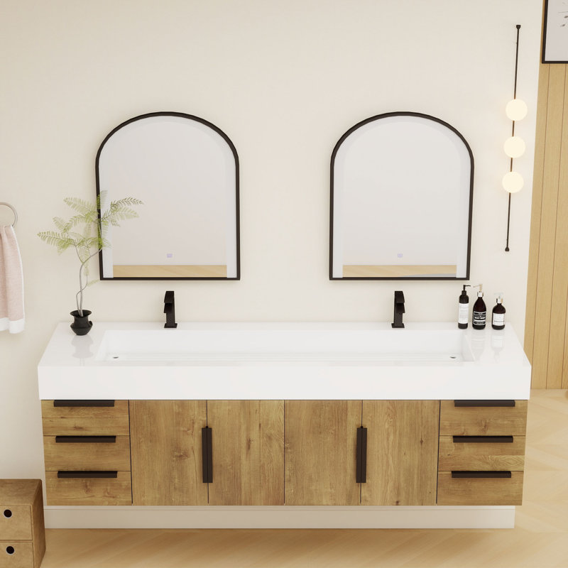 Meuble-lavabo simple mural 72 po Jessica, Teck chêne