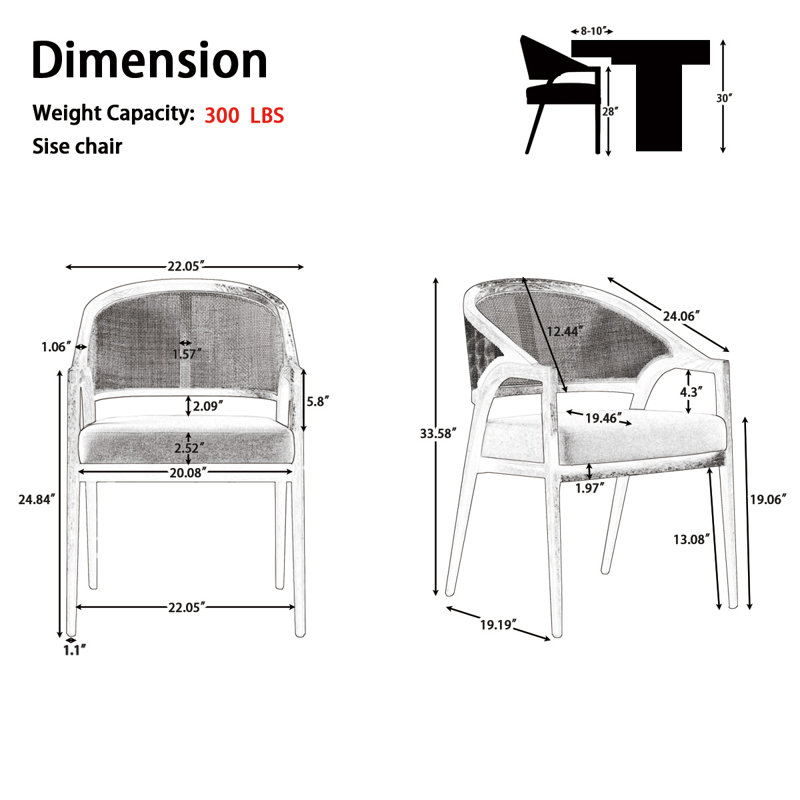 Chaise d'appoint rembourrée en mousse à dossier en canne de 19 po H Aliha, Noir