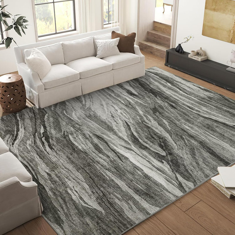 5x7 Abstract Rug Large Rugs Neutral Modern Washable Area Rugs Dining Non-Slip Stain Resistant Foldable Thin Rug Brown