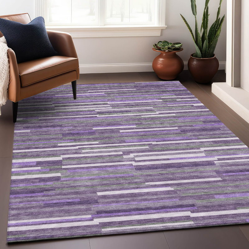 Tapis mauve de qualité supérieure lavable à la machine Prisco, Rectangle 2 pi 6 po x 3 pi 10 po