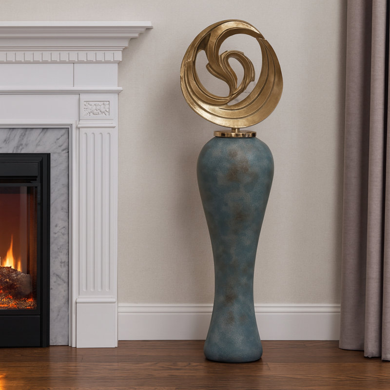 Decorative Glass and Metal Sculptural Vase Set with Artistic Iron Accents and Curved Silhouette in Contemporary Modern Design Style - Set of 2
