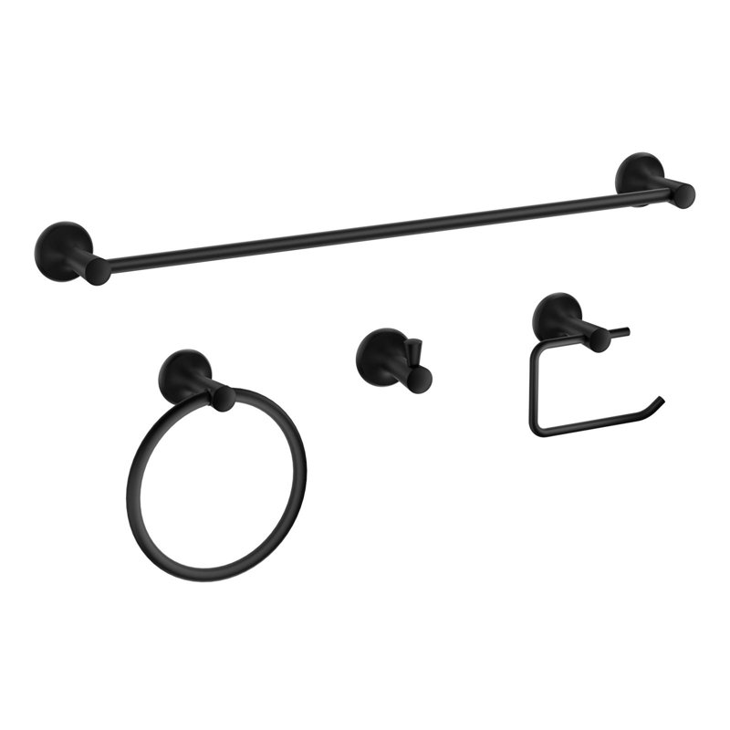Sereno Matte Black 4 pieces Decorative Bathroom Hardware sets, Matte Black