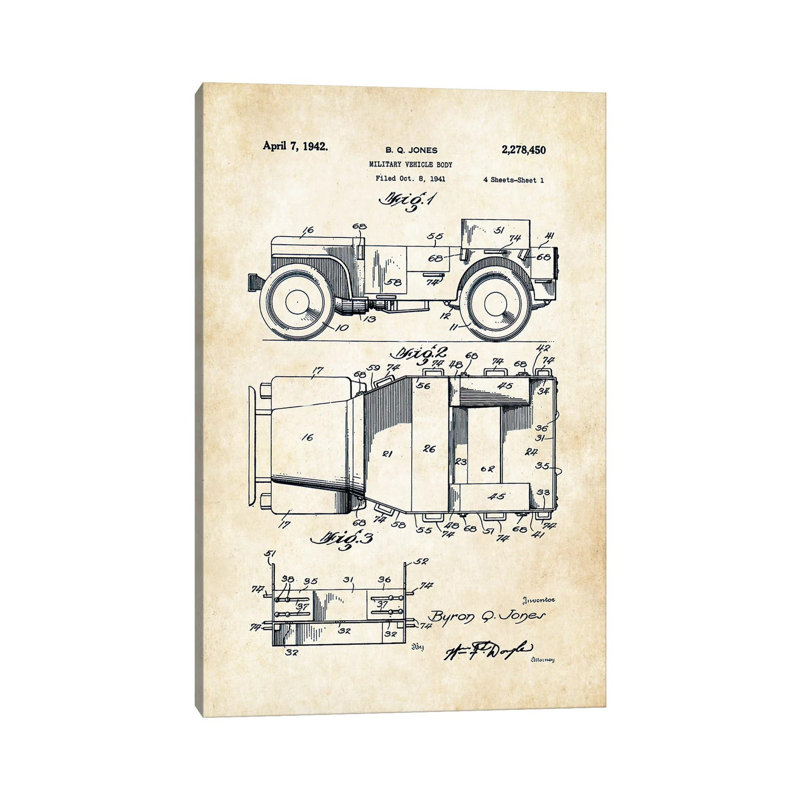 Willys Jeep by Patent77 - Wrapped Canvas Print, 30.48 cm H x 45.72 cm W