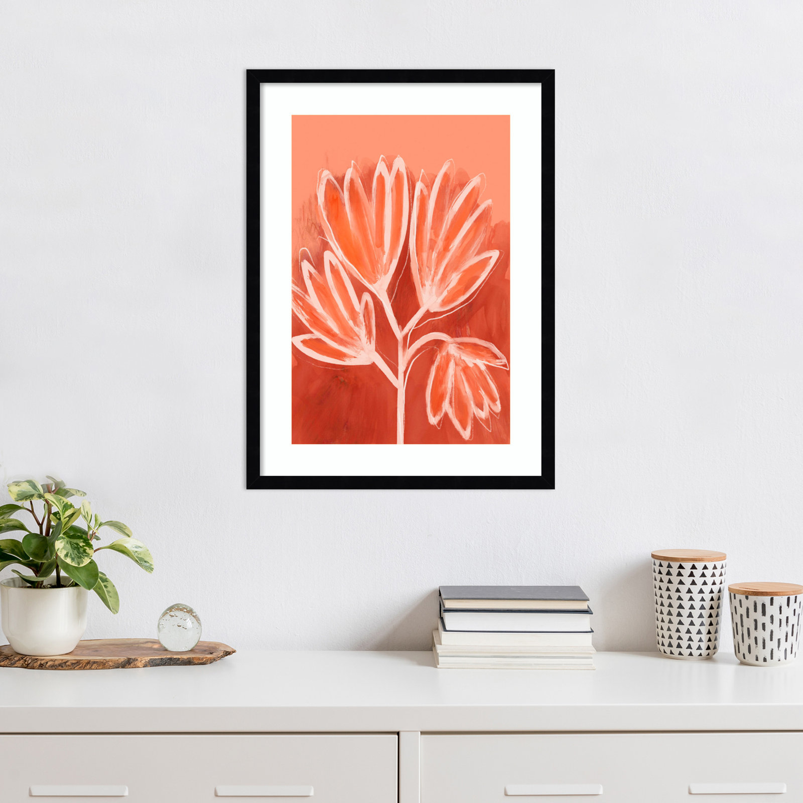 Peachy Flowers by Treechild Wood Framed Wall Art Print, Black, 25" H x 19" W