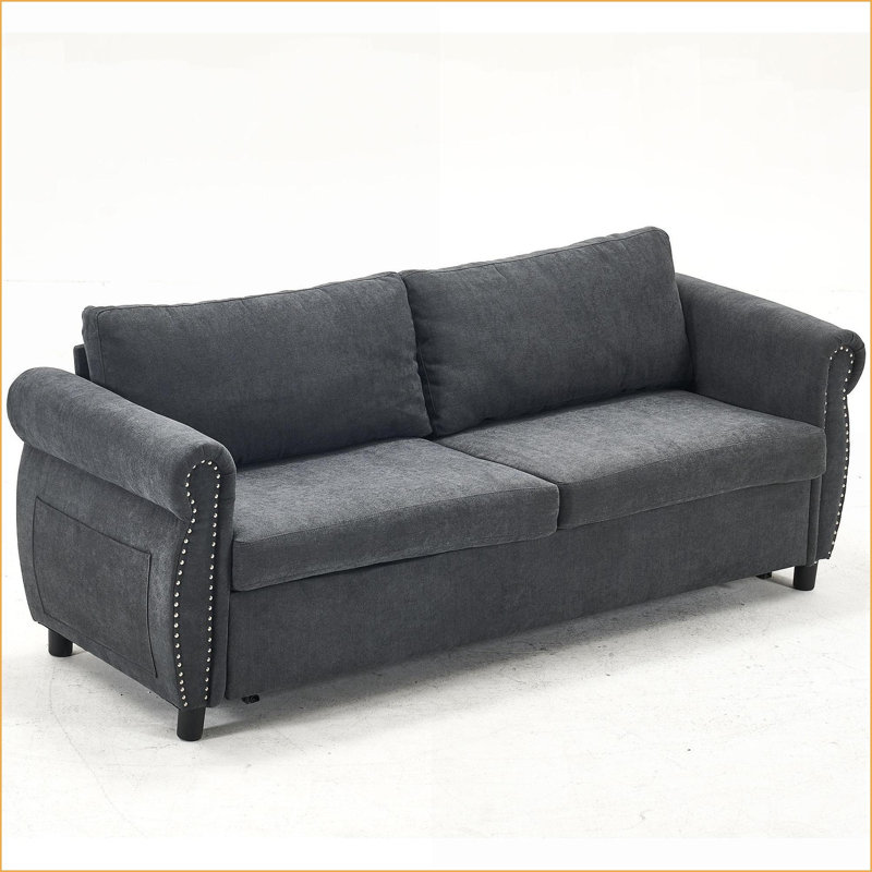Sofas 80.7'' 2-in-1 Convertible Sofa Bed with 63''x70.9'' Mattress for Living Room/Bedroom | Light Grey | Fabric+Metal