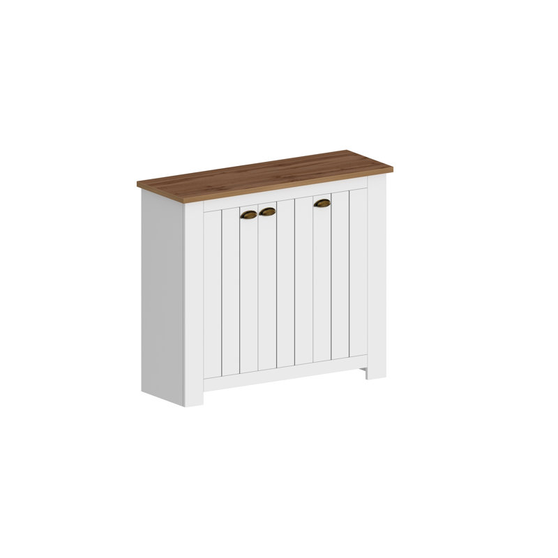 30 Pair Shoe Storage Cabinet, White/Brown Wood