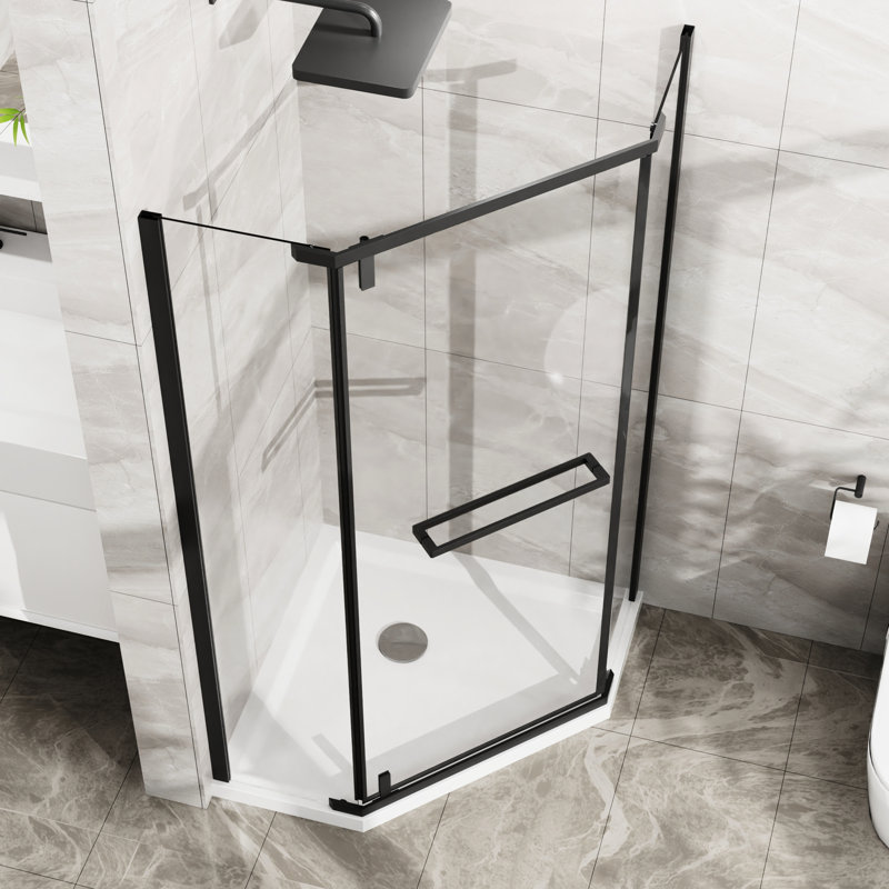 Matte Black -Angle Shower - 36 In.D X In.W 72 In.H, Clear Tempered Glass, 304 Stainless Steel Self-Tapping Screws 72" 36X36, Finish, Concrete Anchors