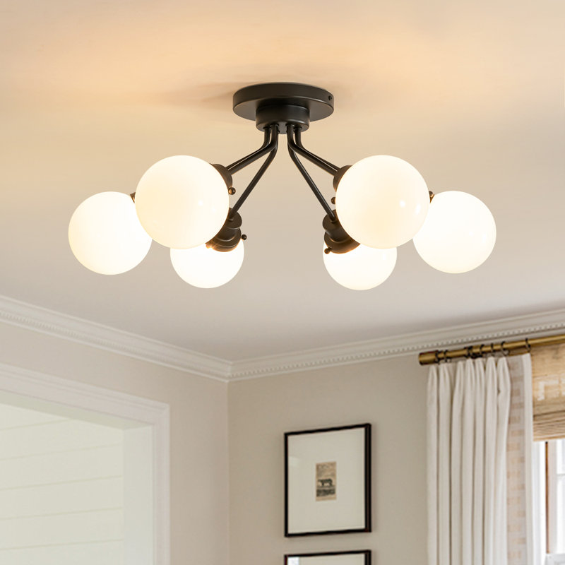 Burnley 6 - Light Sputnik Glass Globe Semi Flush Mount