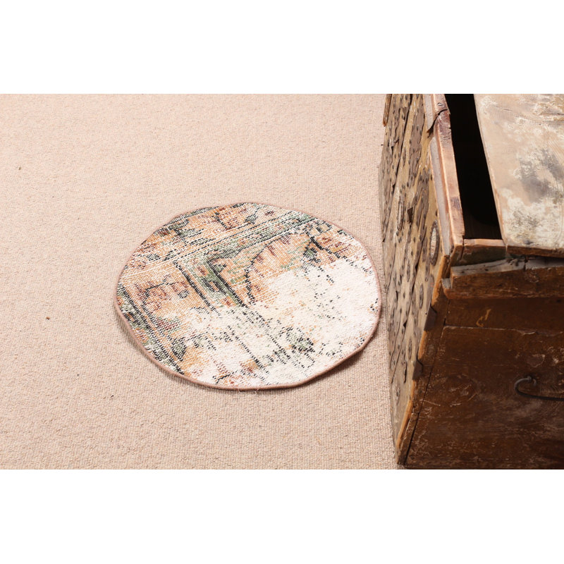 Vintage-Inspired Round Orange Rug Made Of Wool Ideal For Small Entry Spaces And Elegant Interiors
