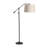 Black And Bronze Arc Floor Lamp With Tapered Drum Linen Shade.