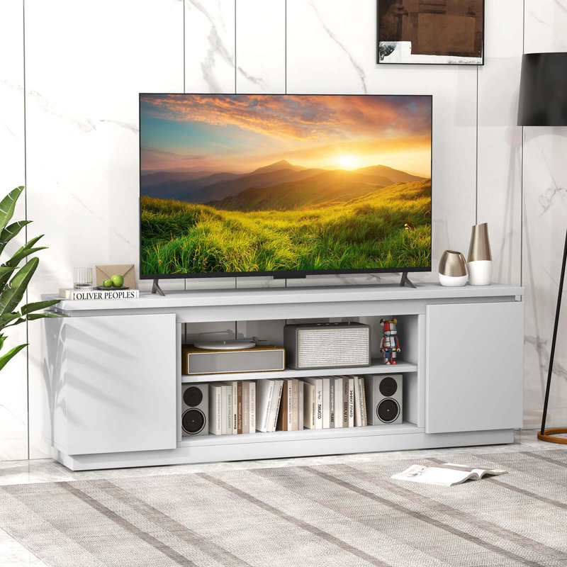 Tv Stand For Tvs Up To 80" With 3 Adjustable Shelves Used For Electric Fireplace, White